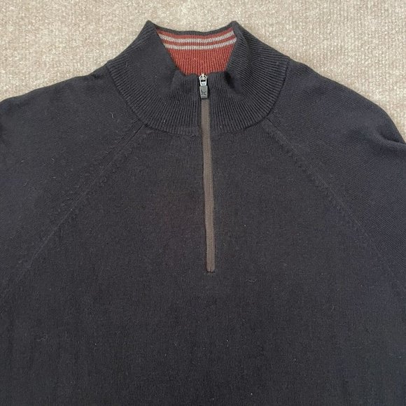 Eddie Bauer Sweater Mens Small Black Quarter Zip Pullover Cotton Cashmere Shirt - Picture 2 of 9